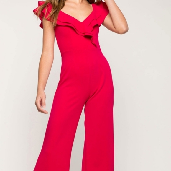 A'Gaci Red Ruffled Jumpsuit | Small | - Picture 3 of 8